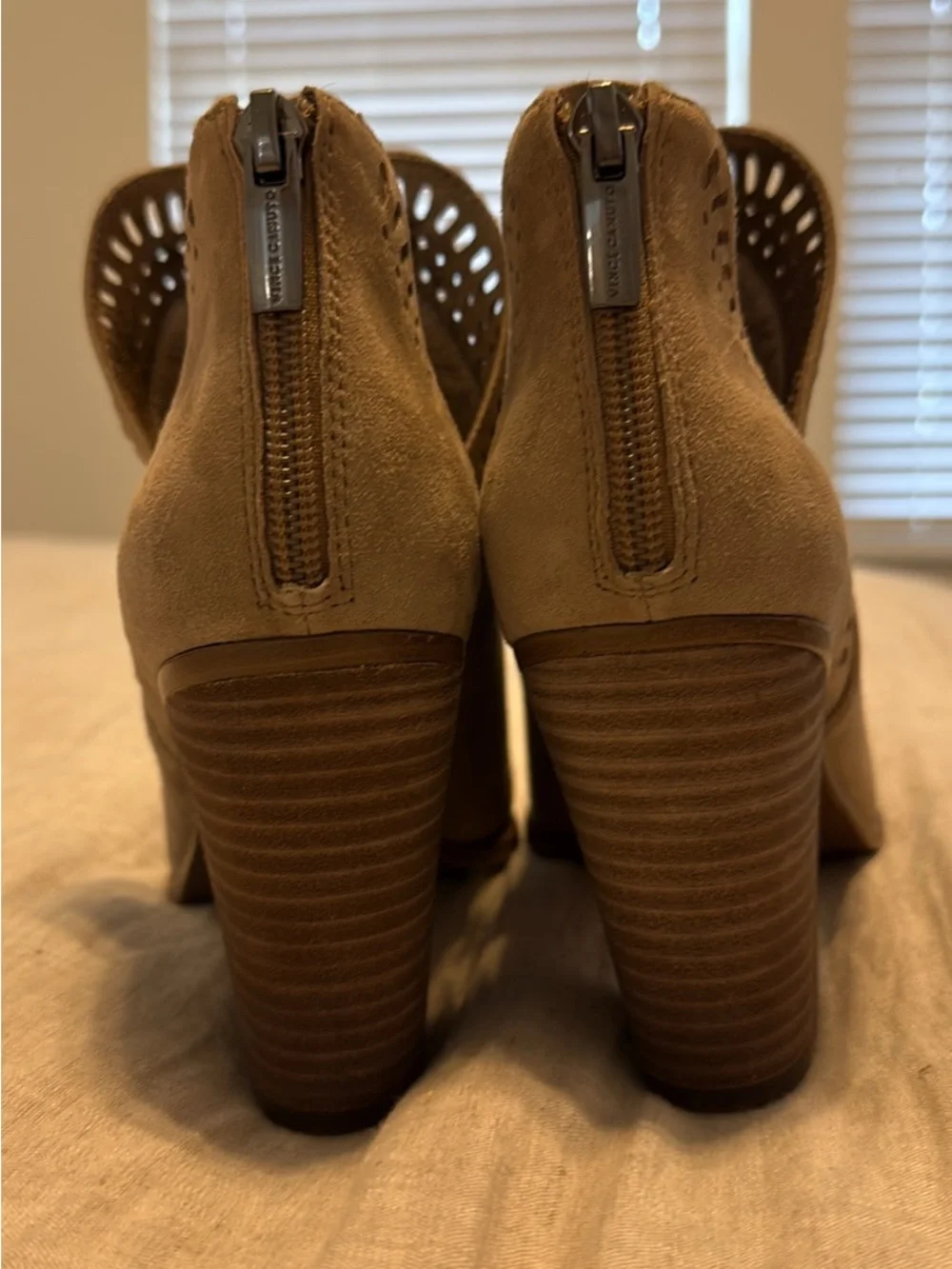 Vince Camuto Tan Suede Cutout Ankle Booties